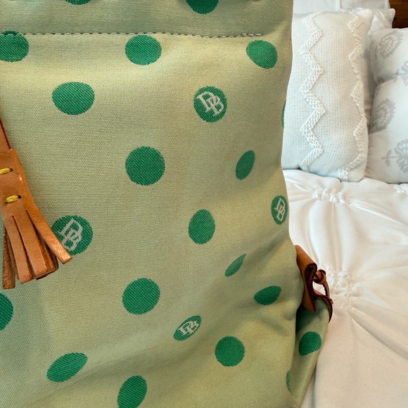 Dooney & Bourke Green Polka Dot Tote Bag with Tan Leather Handles And Tassels - Picture 7 of 14